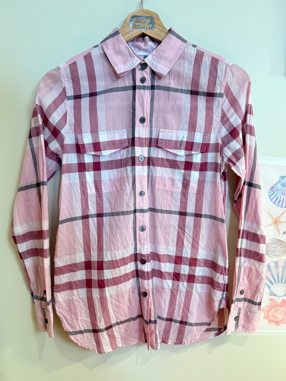 Burberry Pink Plaid Button-Up Shirt